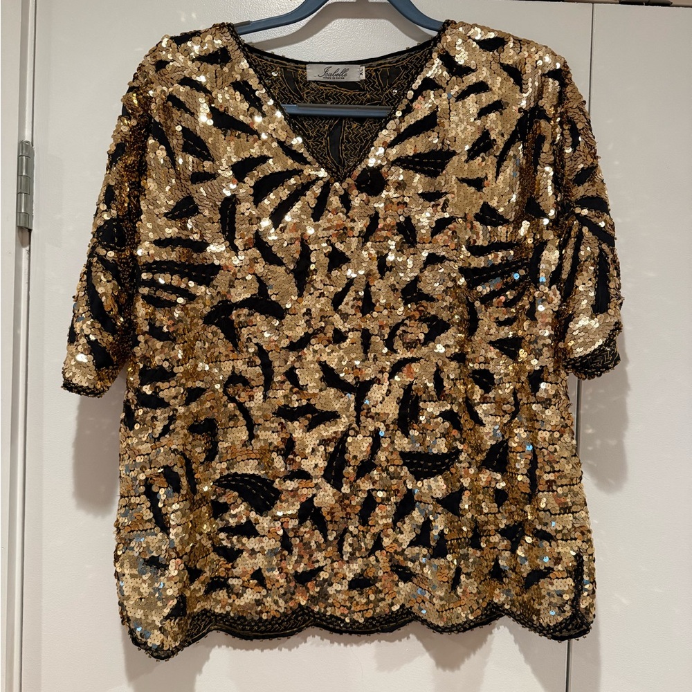 Vintage Gold Sequin Statement Top from the 70s/80s – Perfect Condition ✨